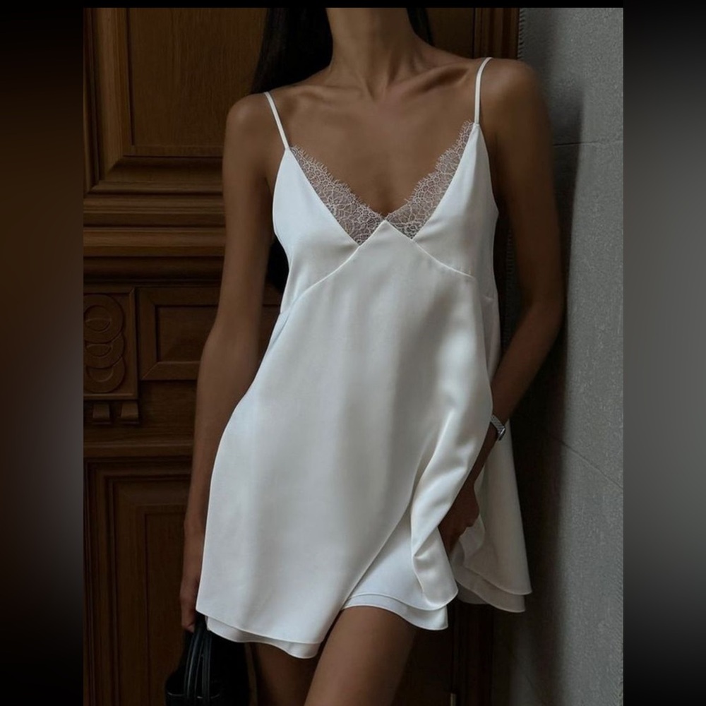 Satin backless v neck dress